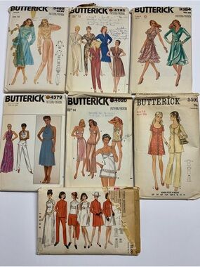 7 Vintage Butterick Sewing Pattern Lot - Retro Dresses & Separates